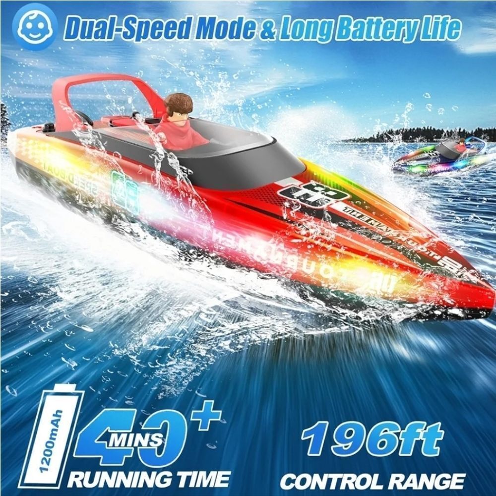 🩵NIB Red & Black Hi-Speed Racing Remote Control LED Lit Speedboat - Picture 2 of 13